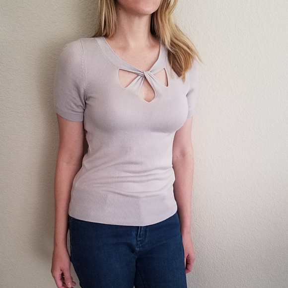 H&M BEIGE TAN SHORT SLEEVE SWEATER TOP MEDIUM - Picture 6 of 6